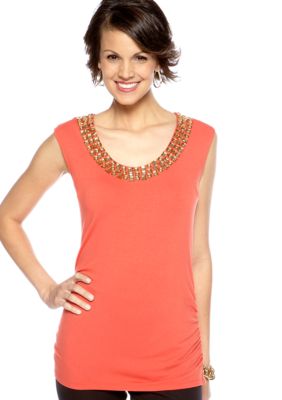 Madison Embellished Neckline Solid Knit