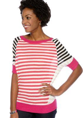 Madison Short Sleeve Wedge Striped Sweater