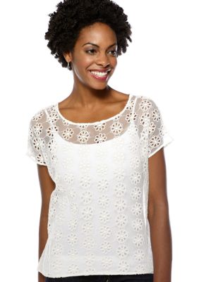 Madison Boxy Floral Embroidered Sheer Top