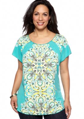 Madison Plus Size Short Sleeve Smock Neck Tee
