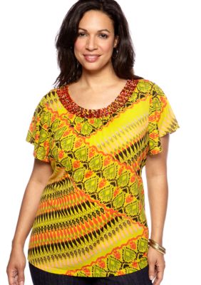 Madison Plus Size Jeweled Neck Knit Top