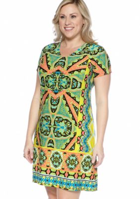 Madison Plus Size Cap Sleeve V Neck Print Dress