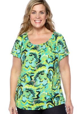 Madison Plus Size Knit Top With Smocked Neckline