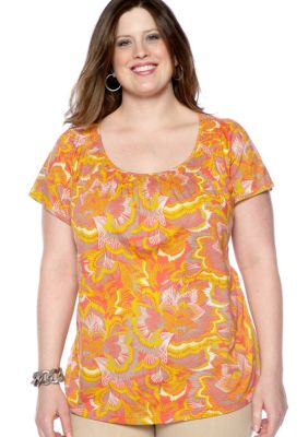 Madison Plus Size Knit Top With Smocked Neckline