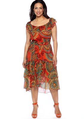 Madison Plus Size Ruffle Shoulder Hi-Lo Dress