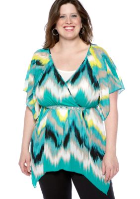 Madison Plus Size Flutter Sleeve Mesh Print Top