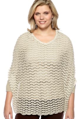 Madison Plus Size Lurex Open Stitch Poncho