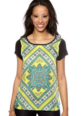 Madison Petite Scarf Print Top