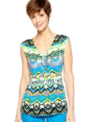 Madison Petite Sleeveless Embellished Top