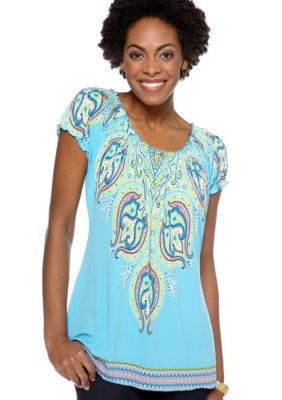 Madison Petite Smocked Neck Knit Top