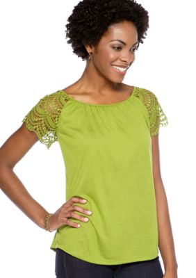 Madison Petite Crochet Sleeve Top