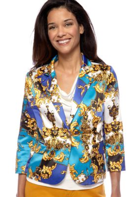 Madison Petite 3/4 Sleeve Scarf Print Jacket