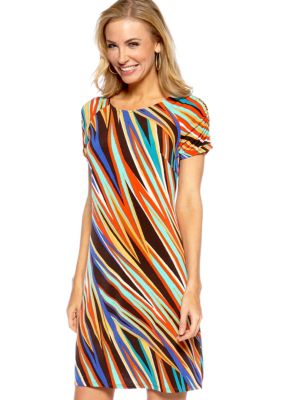 Madison Petite Ruched Sleeve Color Bolt Dress