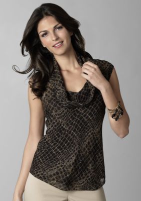Kenneth Cole New York Python Print Cowl Neck Blouse