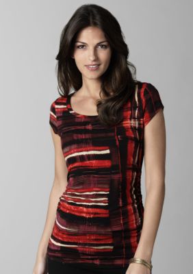 Kenneth Cole New York Printed Cap Sleeve Rouched Tee