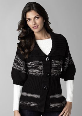 Kenneth Cole New York Textured Stripe Cinch Waist Cardigan