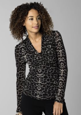 Kenneth Cole New York Tribal Animal Print Mesh V-Neck Top