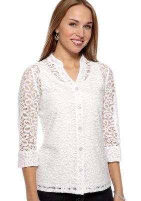 Kim Rogers Petite Lace Button Front Shirt Jacket