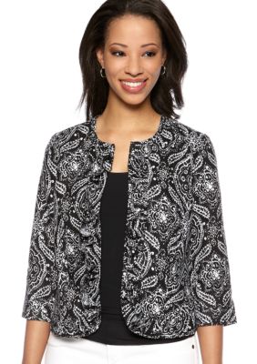 Kim Rogers&reg; Petite Printed Linen Ruffle Jacket