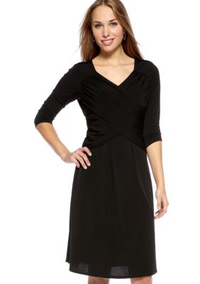 Kim Rogers Petite Solid Slimming Criss Cross Dress
