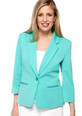 Kim Rogers&reg; Solid Three Quarter One Button Blazer With Besom Pockets