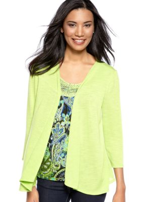 Kim Rogers Three Quarter Sleeve Solid Cozy With Attached Tank