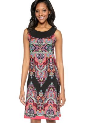 Kim Rogers Boarder Placement Print Dress