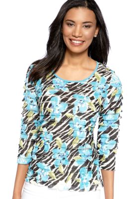 Kim Rogers&reg; Three Quarter Sleeve Printed Eyelash Pullover