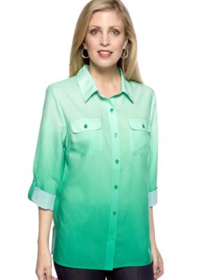 Kim Rogers Three Quarter Sleeves Ombre Utility Shirt