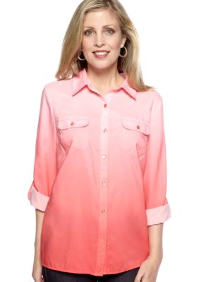 Kim Rogers&reg; Three Quarter Sleeves Ombre Utility Shirt