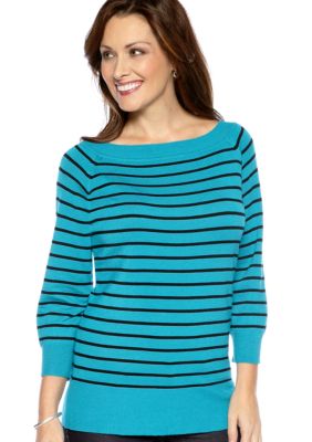 Kim Rogers&reg; Three-Quarter-Sleeve Striped Sweater