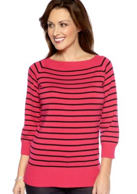 Kim Rogers Three-Quarter-Sleeve Striped Sweater