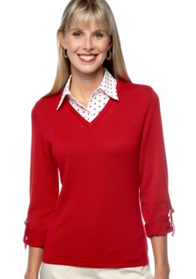 Kim Rogers&reg; 3/4 Sleeve Roll Tab Printed Collar 2fer
