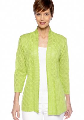 Kim Rogers Three Quarter Open Front Pointelle Cardigan