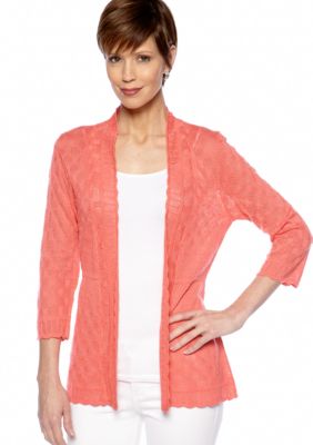 Kim Rogers&reg; Three Quarter Open Front Pointelle Cardigan
