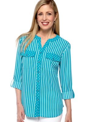 Kim Rogers&reg; Three Quarter Sleeve Printed Utility Shirt