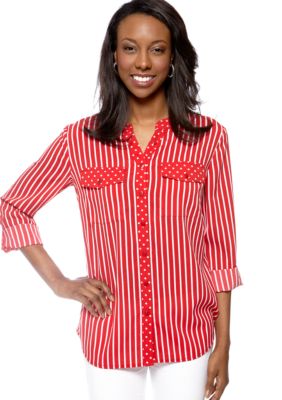 Kim Rogers Three Quarter Sleeve Printed Utility Shirt