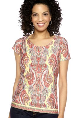 Kim Rogers&reg; Boarder Print Short Sleeve Crew Neck Tee