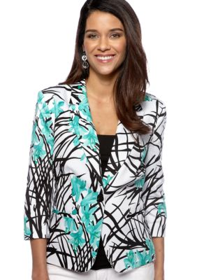 Kim Rogers Petite Three Quarter Sleeve Printed Blazer Jacket