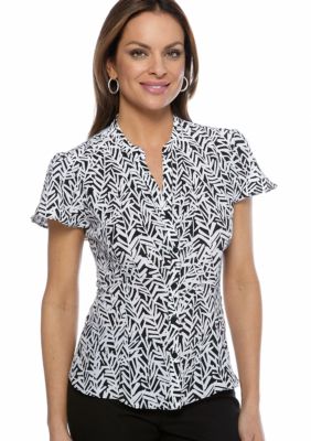 Kim Rogers Petite Short Sleeve Button Down Peplum Blouse