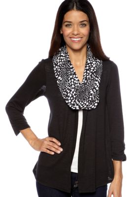 Kim Rogers Petite Solid Cozy Layered Top with Printed Scarf