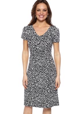 Kim Rogers&reg; Petite Printed Dress with Elastic Smocked Center