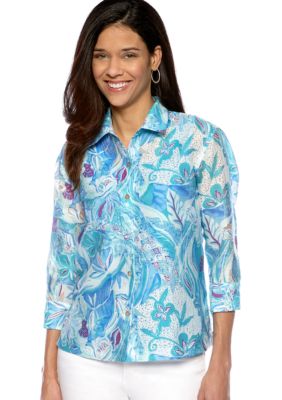 Kim Rogers&reg; Petite Linen Burnout Blouse with Tank