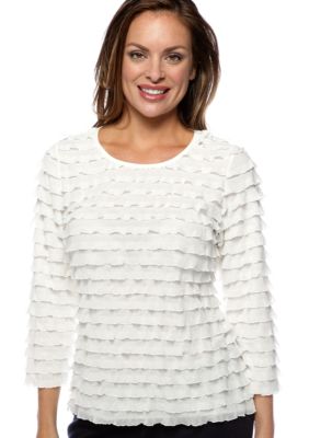 Kim Rogers Petite 3/4 Sleeve Eyelash Ruffle Top with Lurex Shine