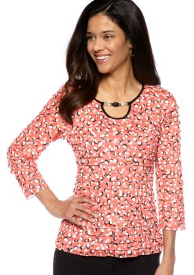 Kim Rogers Petite Printed Three Quarter Sleeve Eyelash Top
