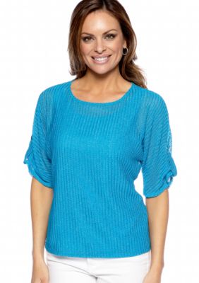 Kim Rogers Petite Short Sleeve Braid Texture Top with Tank