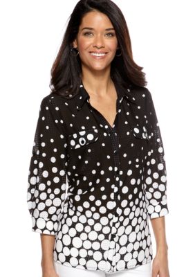 Kim Rogers Petite Button Down Blouse with Patch Pockets and Roll Tab Sleeves