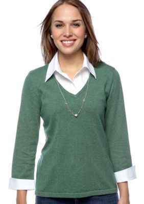 Kim Rogers&reg; Petite Marled Layered Sweater with Necklace