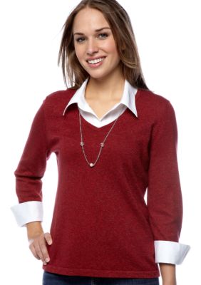 Kim Rogers Petite Marled Layered Sweater with Necklace