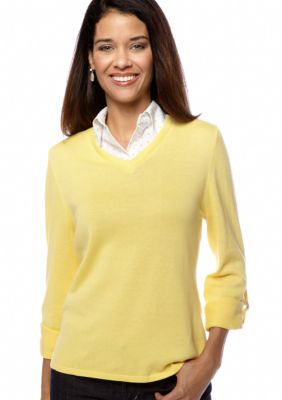 Kim Rogers Petite V-Neck Pullover Sweater 2Fer